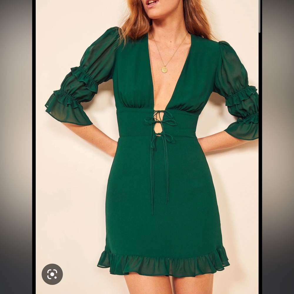 NWT Reformation Laurelei Emerald Mini Dress - Picture 3 of 13